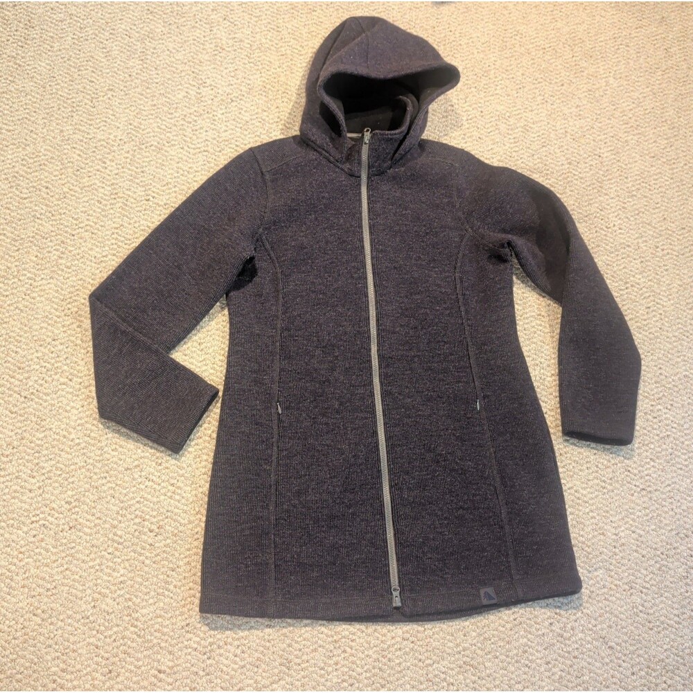 LL Bean Full Zip Fleece Coat Womens Small Gray Wool Blend Long Hooded